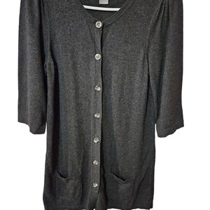 Ann Taylor Long Dark Gray Cardigan With Half Sleeves And Pockets Cotton Small